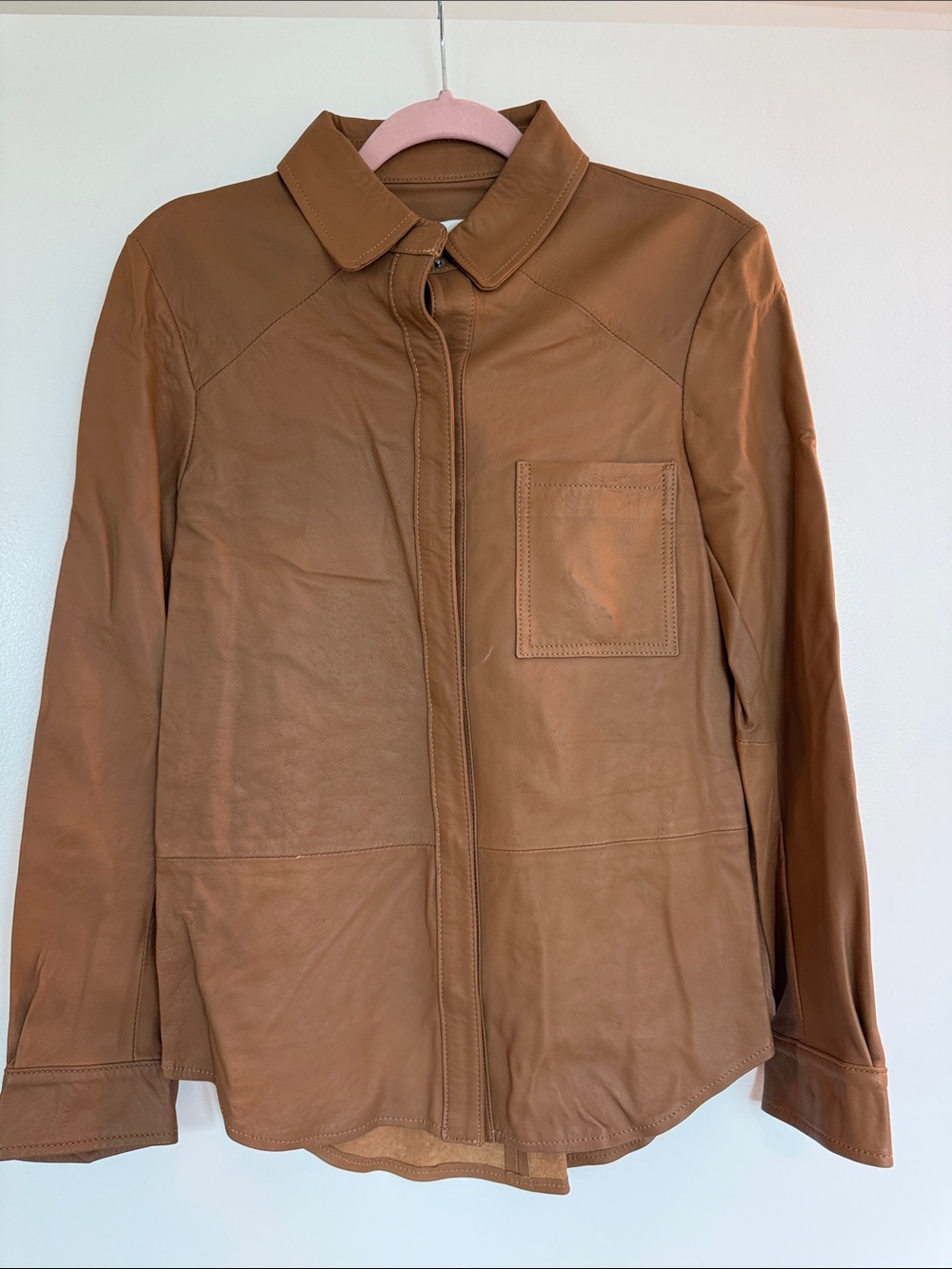 Doma Brown Leather Button-Front Jacket